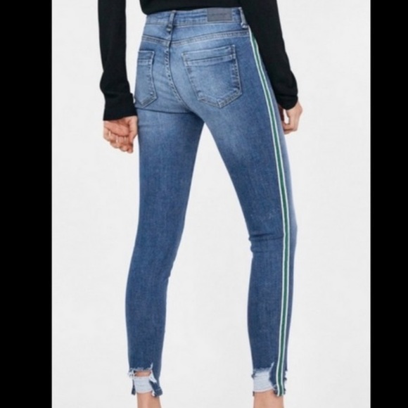 Zara Mid Rise Skinny Jeans with Striped Sides - Picture 3 of 13